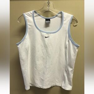 Nike Crew Neck Dri Fit Tank Women L Large White Blue Tennis Yoga Run Gym